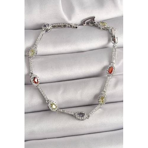 Pirin� G�m�� Renk Renkli Zirkon Ta�l� Damla Ta� Model Kad�n Bileklik