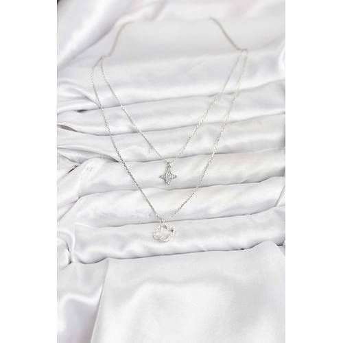 Pirin� G�m�� Renk Yonca Model 2'li Kad�n Kolye