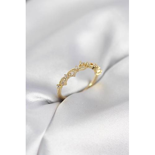 Zirkon Ta�l� Pirin� Gold Renk Kad�n Y�z�k