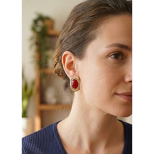 Bordo Renk Kare Model Vintage Kad�n K�pe