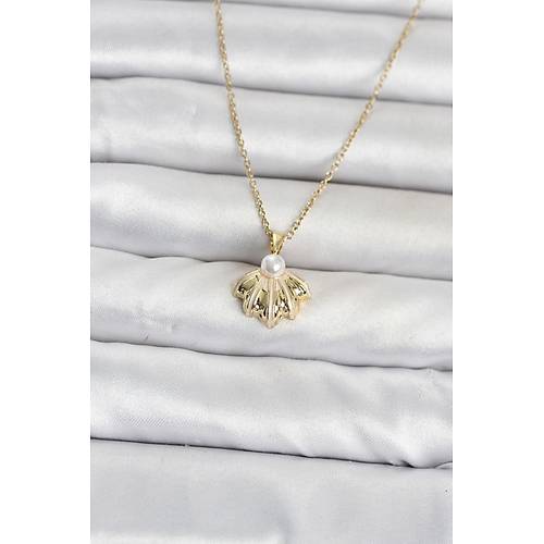 316L �elik Zincir Gold Renk Deniz Kabu�u Model Kad�n Kolye
