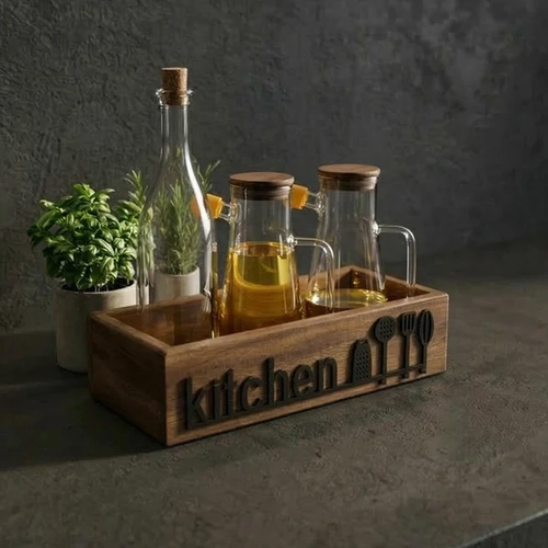 Ah�ap Mutfak Organizeri Ya�danl�k Stand� Kitchen Yaz�l� Tezgah �st� �i�e D�zenleyici