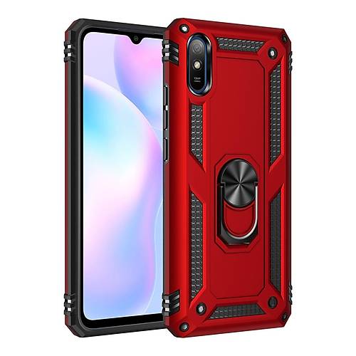 Redmi 9A K�l�f Sofya Y�z�kl� Silikon Kapak - K�rm�z�