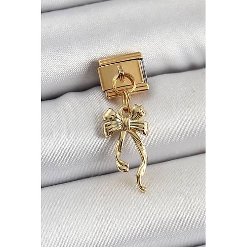 316L �elik Sallant�l� Uzun Fiyonk Model Gold Renk Nomination Charm