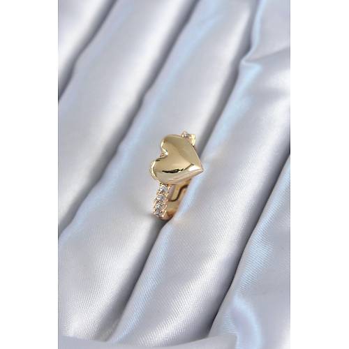 Gold Renk Pirin� Zirkon Ta�l� Kalp Model Kad�n Y�z�k