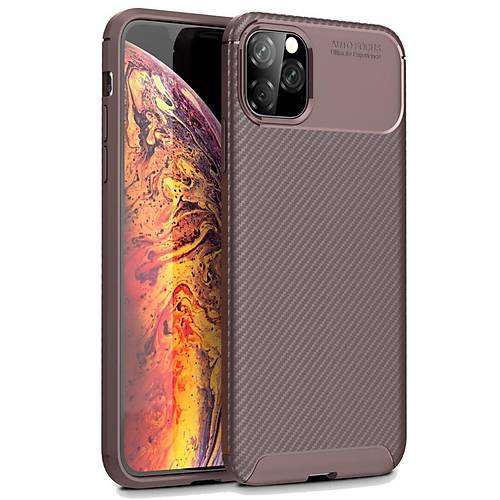 iPhone 11 Pro Max K�l�f Auto Focus Karbon Kapak - Kahverengi