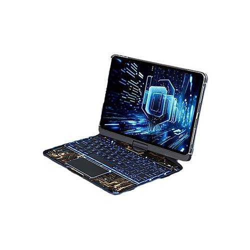 JP12.9 iPad Pro 12.9 (2022) K�l�f Vales D�nen Ledli Klavyeli Tablet K�l�f� - Siyah