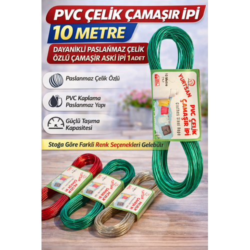 PVC �elik �ama��r �pi 10 Metre Dayan�kl� Paslanmaz �elik �zl� �ama��r Ask� �pi 1 Adet