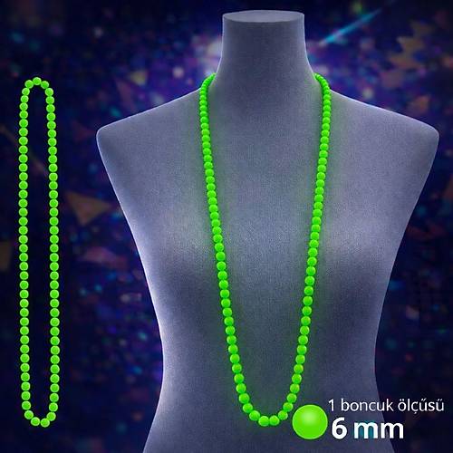 Neon Ye�il Boncuk Kolye 80 cm � Retro 80�ler 90�lar Parti Aksesuar�