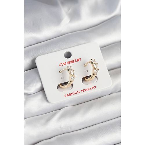 Pirin� Gold Renk Kalpli Zirkon Ta�l� Kad�n K�pe