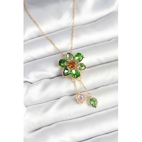 316L �elik Zincir Gold Renk �i�ek Model Sallant�l� Kad�n Kolye