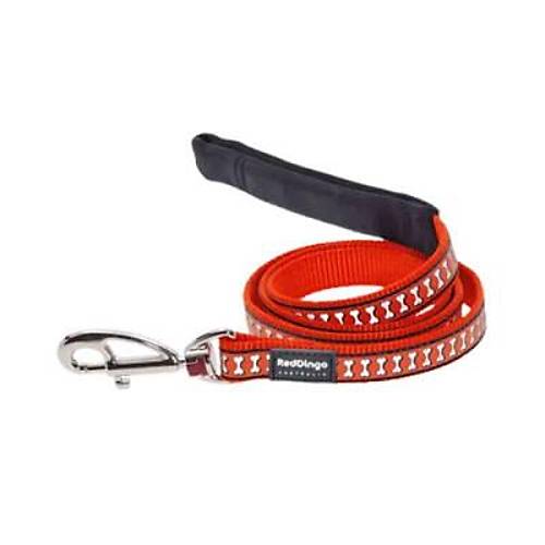 Reflekt�rl� Kemik Desenli Turuncu K�pek Uzatma Tasmas� Medium 20 Mm 1,2 Mt