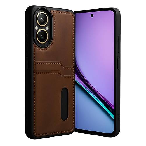 Realme 12 Lite K�l�f Sara Kartvizitli Deri K�l�f - Taba