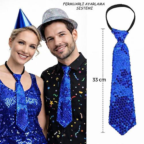 Mavi Renk Pul Payetli I��lt�l� Parti Kravat� 33 cm