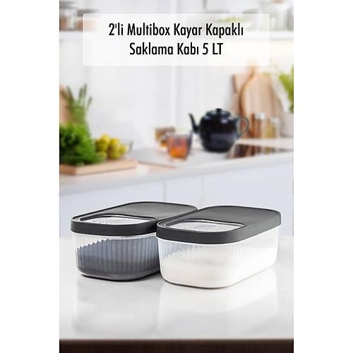 2'Li 5 LT Multibox Kayar Kapakl� Saklama Kab� & Erzak Kab� & Toz Ve Tablet Deterjan Kutusu