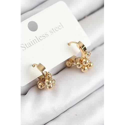 316L �elik Boncuklu Halka Model Gold Renk Kad�n K�pe