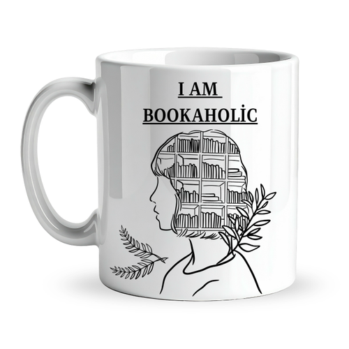 I Am Bookaholic Yaz�l� Kitap Temal� Kupa Model 213 Bask�l� Seramik Kahve Kupas�