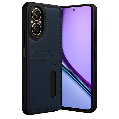 Realme 12 Lite K�l�f Sara Kartvizitli Deri K�l�f - Lacivert