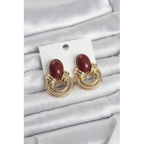 Pirin� Gold Renk Bordo Ta�l� Vintage Kad�n K�pe