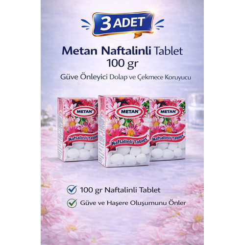 Metan Naftalinli Tablet 100 gr G�ve �nleyici Dolap ve �ekmece Koruyucu 3 Adet