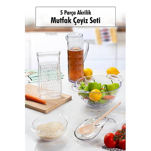 Akrilik �effaf 5 Par�a S�rahi & Rende & S�zge� & Mini S�zge� & Ka��kl�k & Mutfak �eyiz Seti