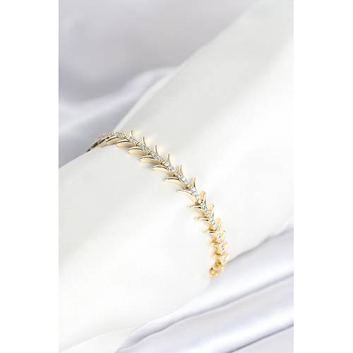 Pirin� Gold Renk Bal�k S�rt� Model Zirkon Ta�l� Kad�n Bileklik