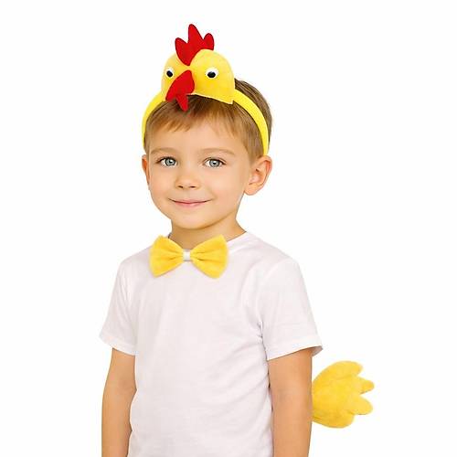 �ocuk Horoz Tavuk Kost�m Seti 3 Par�a (Ta� + Papyon + Kuyruk)