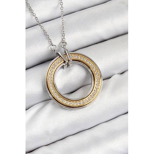 316L �elik Zirkon Ta�l� D�nen Daire Model Gold Ve G�m�� Renk Kad�n Kolye