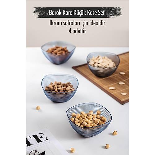 Akrilik Barok Lacivert Kare 4'l� K���k Kase Seti & �erezlik & Sunumluk & �kraml�k (Cam De�ildir) 6884DP4