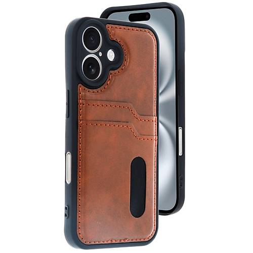 iPhone 16 K�l�f Sara Kartvizitli Deri K�l�f - Taba