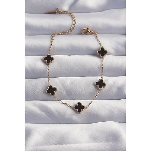 316L �elik Baby Boy Gold Renk Siyah Mineli Yonca Bileklik