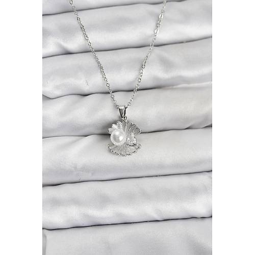 316L �elik Zincir G�m�� Renk �stiridye �nci Model Zirkon Ta�l� Kad�n Kolye