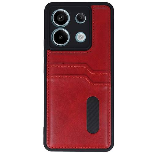 Redmi Note 13 Pro 5G K�l�f Sara Kartvizitli Deri K�l�f - K�rm�z�