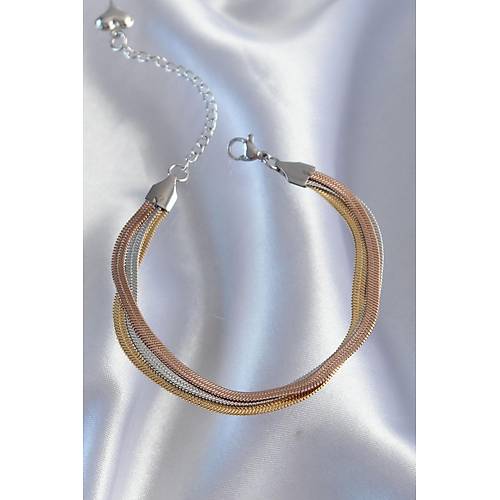 316L �elik Renkli �talyan Zincir Model �oklu Bileklik