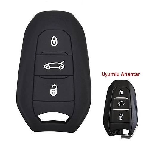 Peugeot 208 308 508 3008 5008 Uyumlu Silikon Oto Anahtar Kumanda Kab� K�l�f Siyah