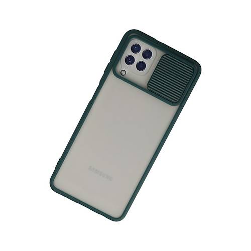 Galaxy A22 K�l�f Palm Buzlu Kamera S�rg�l� Silikon - Ye�il