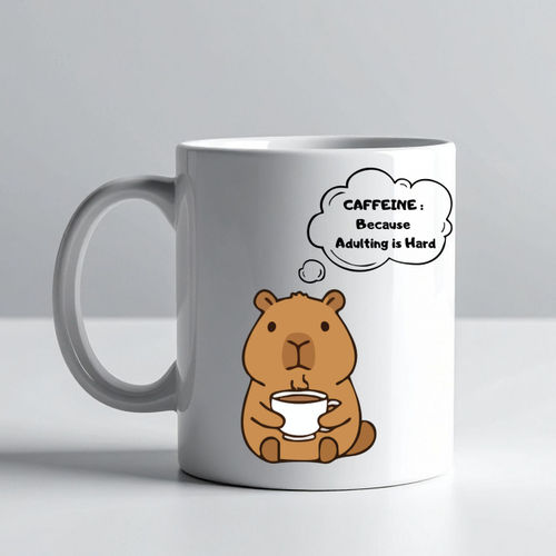 Caffeine Because Adulting is Hard Yaz�l� Kupa Model 207 Komik Tasar�m Seramik Kahve Kupas� Hediye Se�ene�i