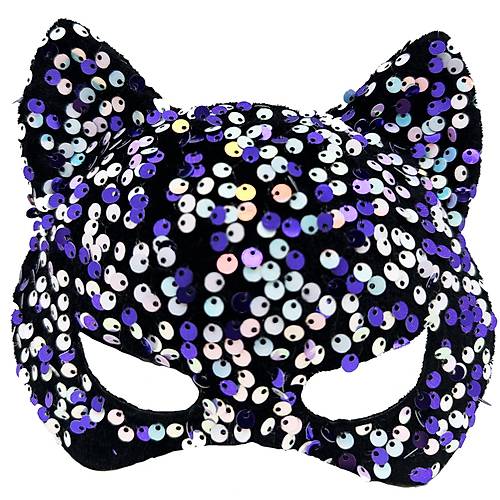 Siyah Kadife Kuma� �zerine Mor Beyaz Payetli Pullu Parti Maskesi 16x14 cm