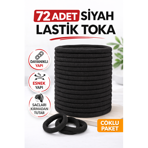72 Adet Siyah Lastik Toka Kal�n Sa� Lasti�i Dayan�kl� Esnek Sa� Toplama Tokas� Kad�n ve K�z �ocuk Sa� Aksesuar� �oklu Paket