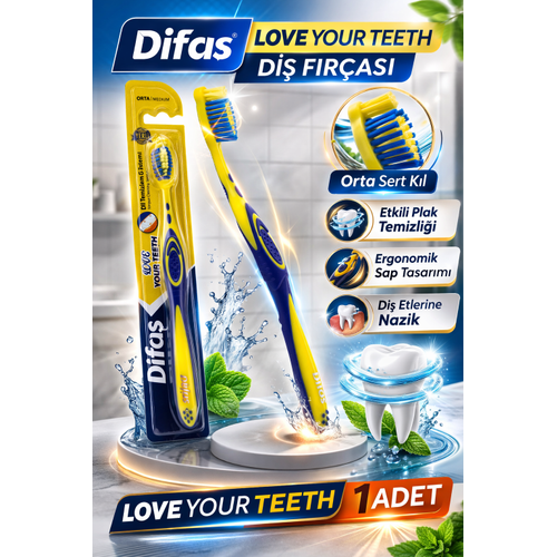 Difa� Love Your Teeth Di� F�r�as� 1 Adet Orta Sert Ergonomik Tutma Sapl� Manuel Di� F�r�as�