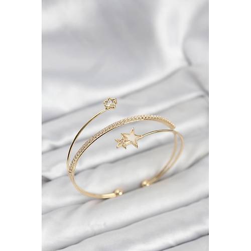 Y�ld�zl� Model Pirin� Gold Renk Kad�n Bileklik