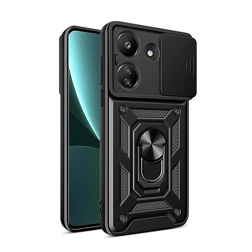 Redmi 13C K�l�f Pars Lens Y�z�kl� Silikon - Siyah