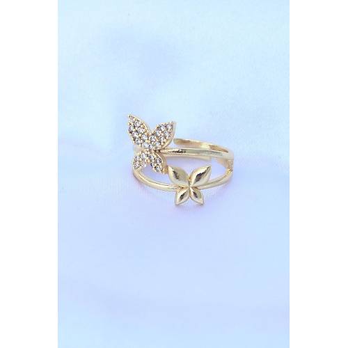 Pirin� Gold Renk Ayarlanabilir Zirkon Ta�l� Kelebek Y�z�k
