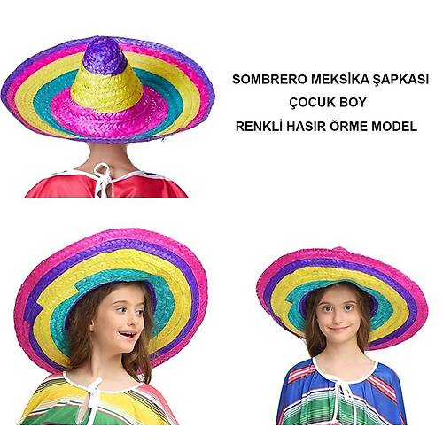 Sombrero Meksika �apkas� Renkli �rme Has�r �ocuk Boy