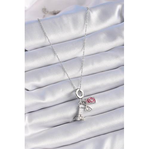 316L �elik G�m�� Renk Eyfel Kule Foto�raf Makinesi Model Charm Kad�n Kolye