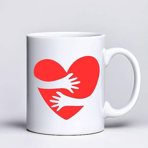 Kalp ve Sar�lma Tasar�ml� Kupa Model 216 Bask�l� Seramik Kahve Kupas� Sevgi Temal� Hediye Kupa