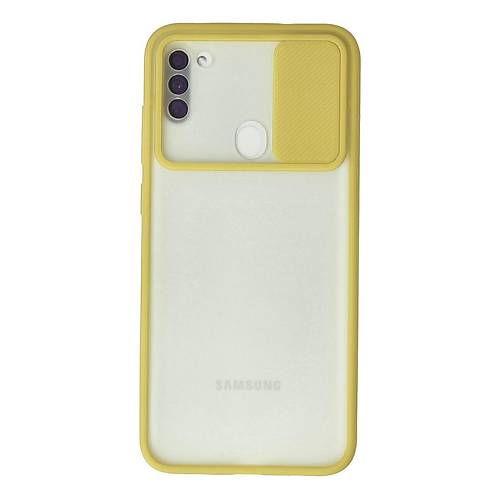 Galaxy A11 K�l�f Palm Buzlu Kamera S�rg�l� Silikon - Sar�