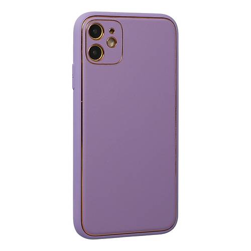 iPhone 12 K�l�f Coco Deri Silikon Kapak - Lila