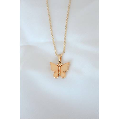 Gold Kaplama Sar� Renk Sedefli Kelebek Kolye