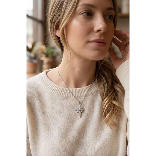 316L �elik G�m�� Renk Zirkon Ta�l� Kutup Y�ld�z� Model Kolye